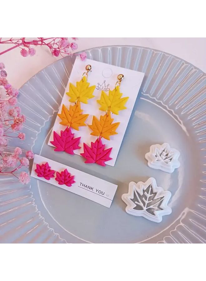 White Polymer Clay Earring Making Kit with Hollow Maple Leaf Cutters and Floral Molds - Image 1